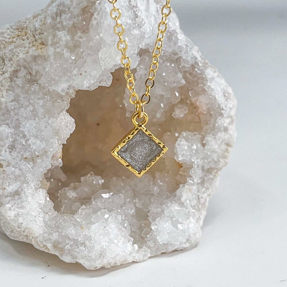 3/$20 14k Gold Silver Glitter Resin Diamond Handmade Charm Pendant Necklace - Picture 4 of 7